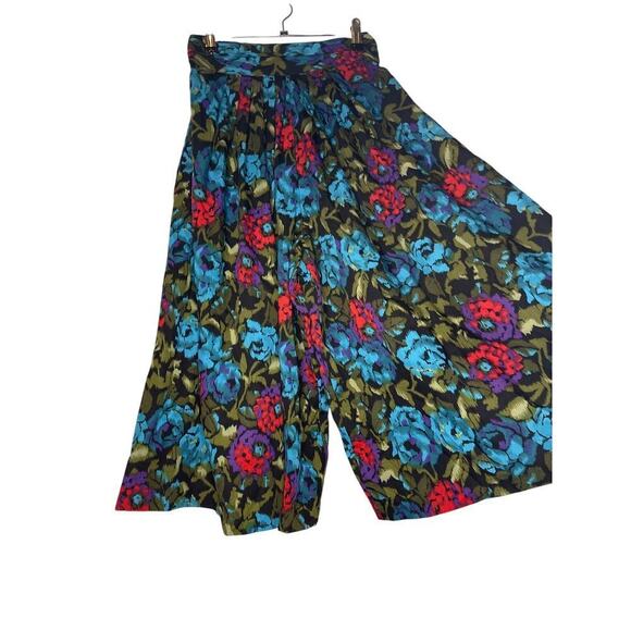 VTG Laurissa Black Turquoise Floral Wide Leg Cropped Culottes Women's Size Small - Picture 4 of 6